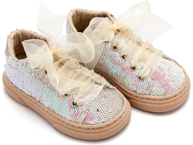 Δετό Sneaker απο Ύφασμα Παγέτα EXC5882 Nude - Image 2