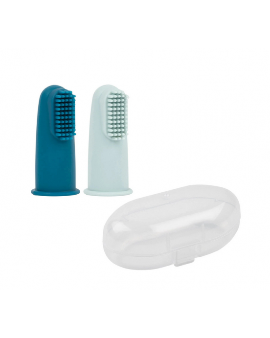 Nattou Silicon Σετ 2 βρεφικές οδοντόβουρτσες σιλικόνης (πετρόλ-γαλάζιο) Ν876674