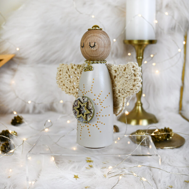 Αγγελάκι Ξύλινο B – Εκρού - Image 2