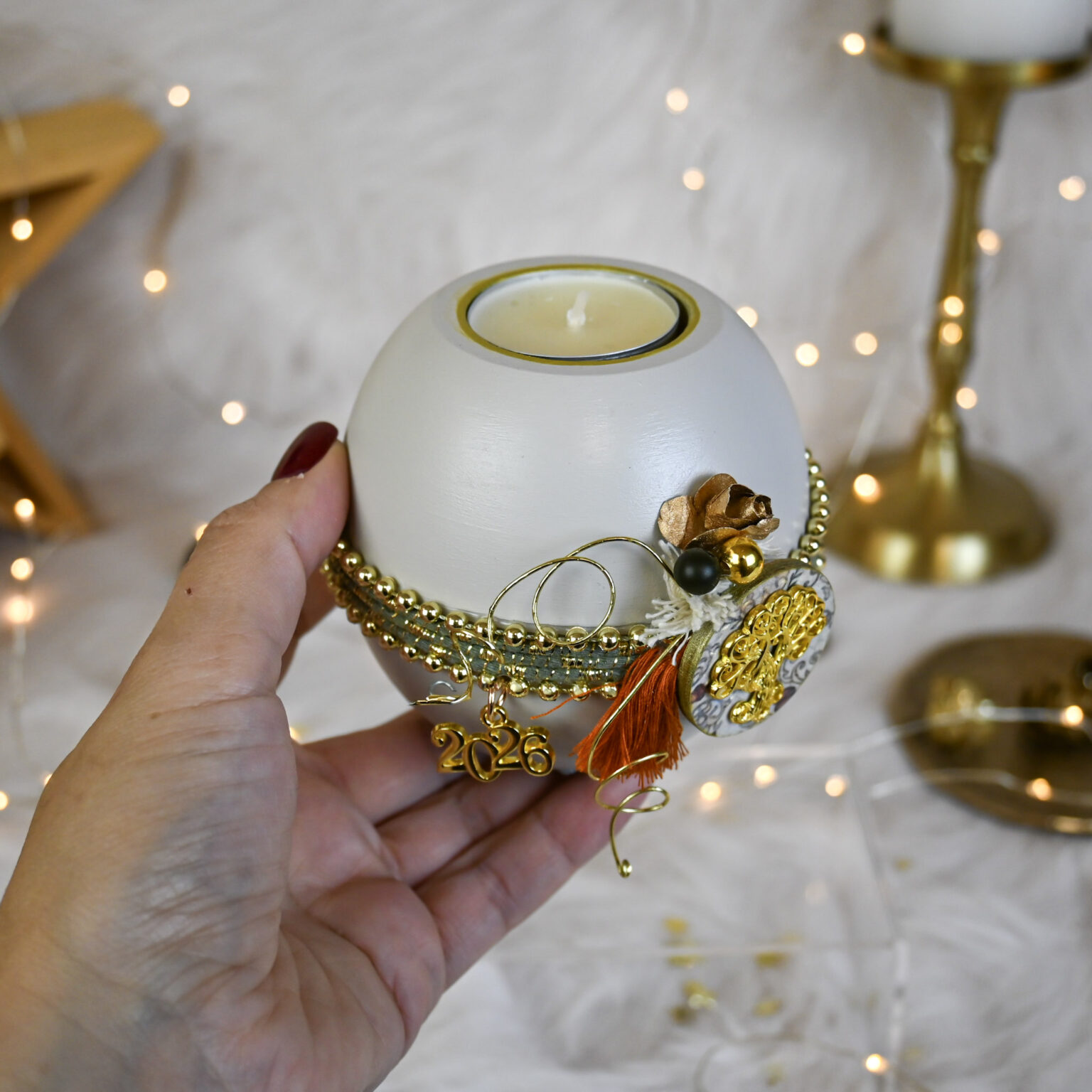 Κηροπήγιο Στρογγυλό – Εκρού - Image 3