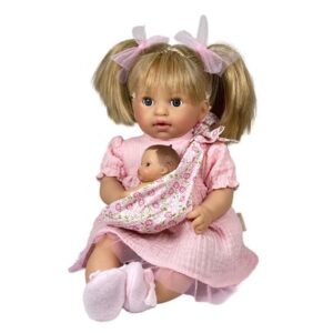 Nines D'Onil: Alex με ροζ φόρεμα και μωρό σε μάρσιπο - 40 εκ.