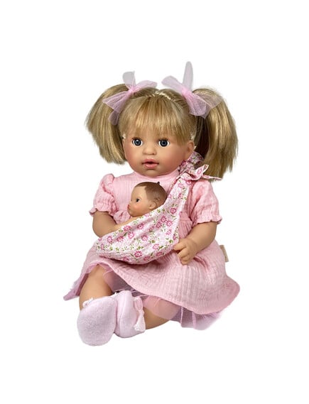 Nines D'Onil: Alex με ροζ φόρεμα και μωρό σε μάρσιπο - 40 εκ.