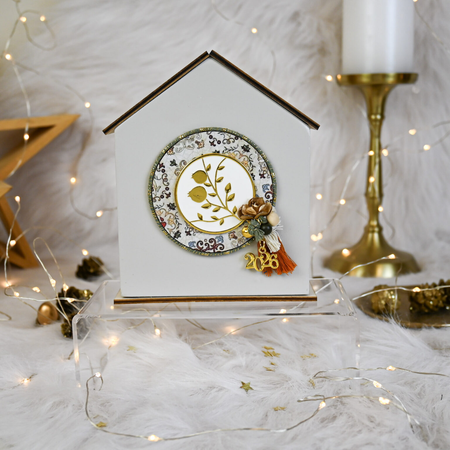 Σπίτι Ξύλινο Διακοσμητικό 15 cm – Εκρού