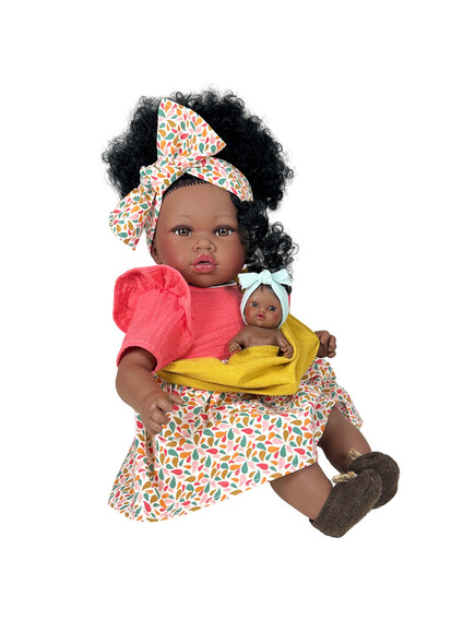 Nines D'Onil: Addis με πολύχρωμο φόρεμα και μωρό σε μάρσιπο - 45 εκ. - Image 2