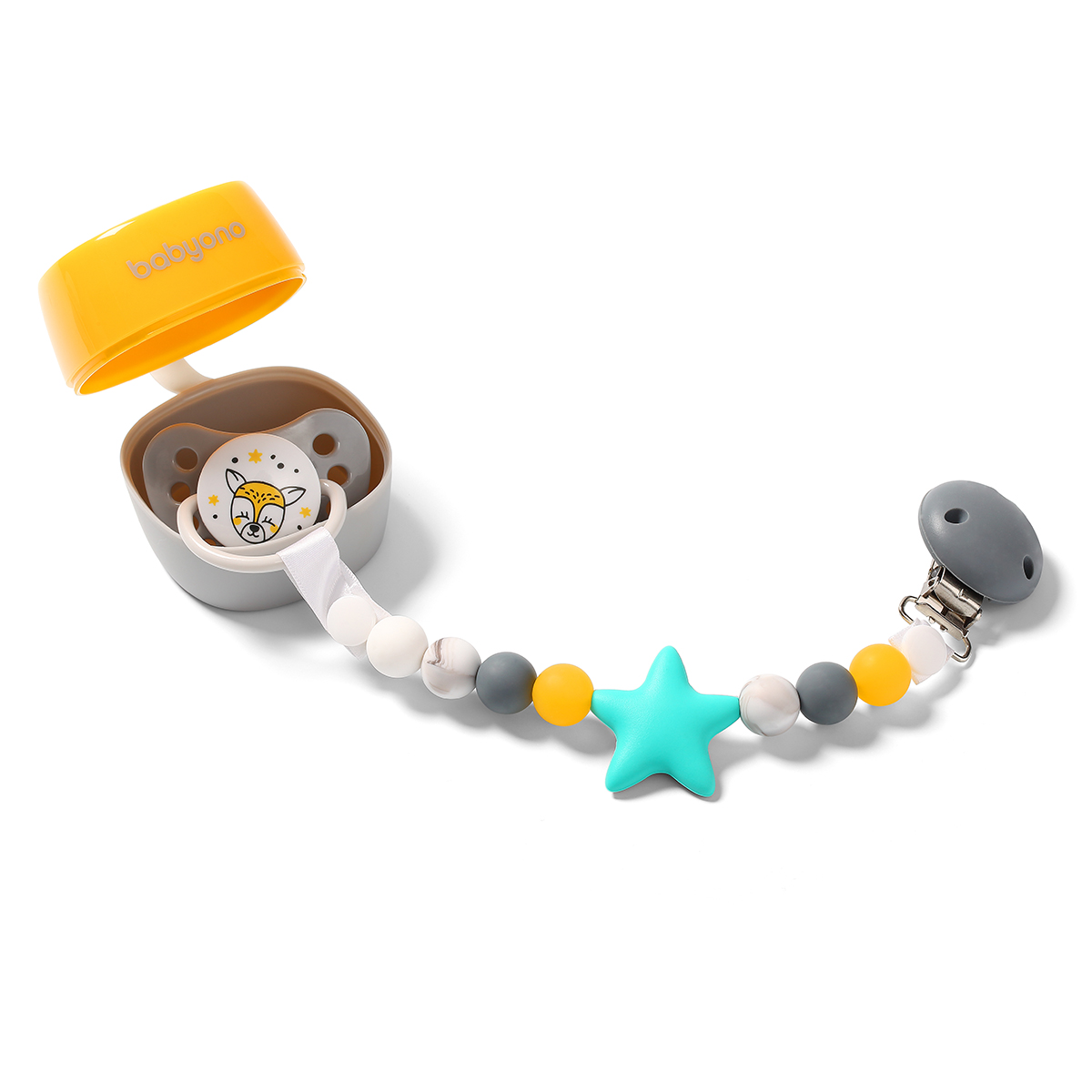 BabyOno: Κλιπ Πιπίλας με σιλικόνη και κλιπ Αστεράκι Τυρκουάζ BN719/02 - Image 2