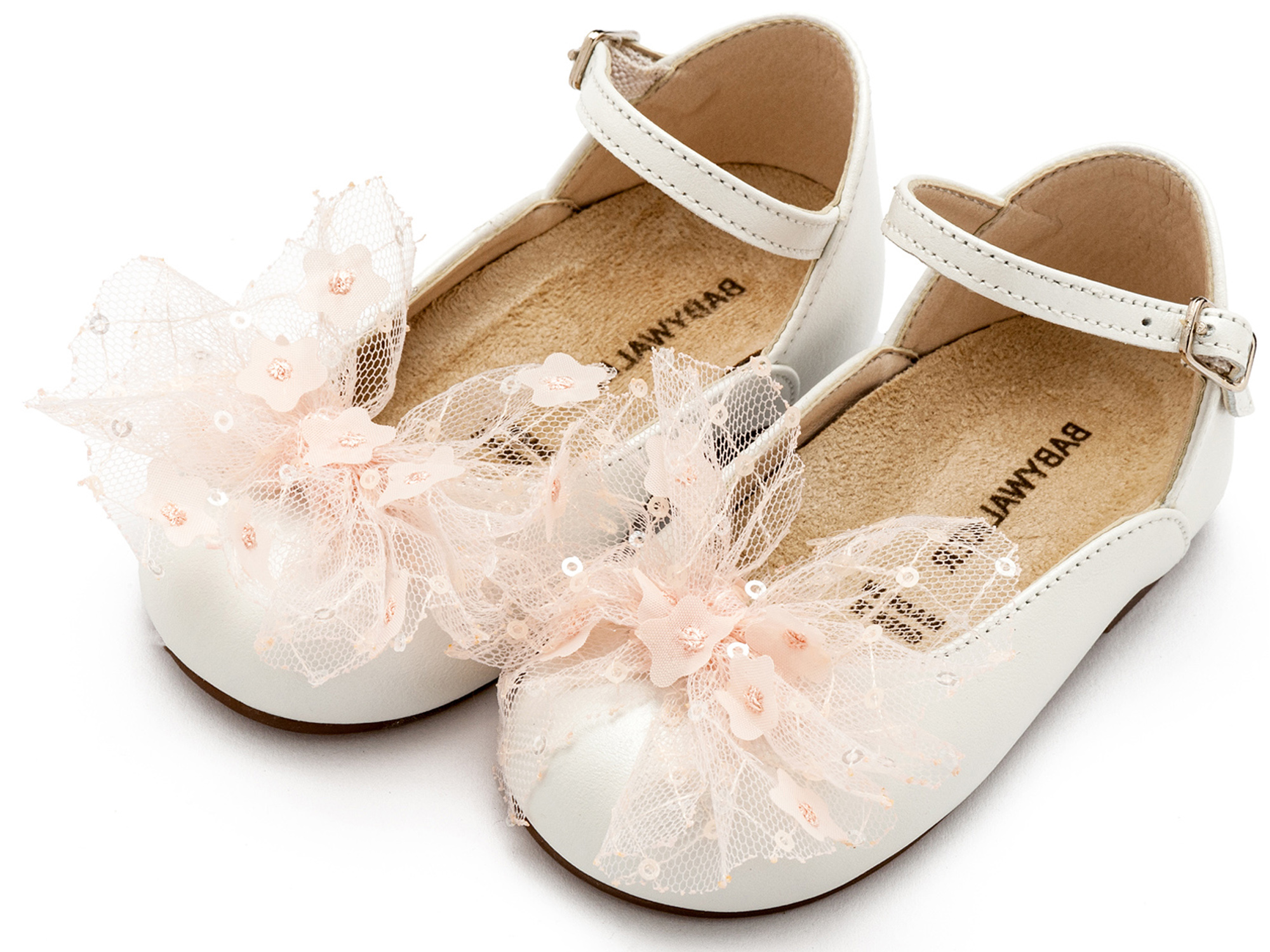 Γαλλικό Γοβάκι με Τούλινο Φιόγκο BW4853 Εκρού Ροζ - Image 3