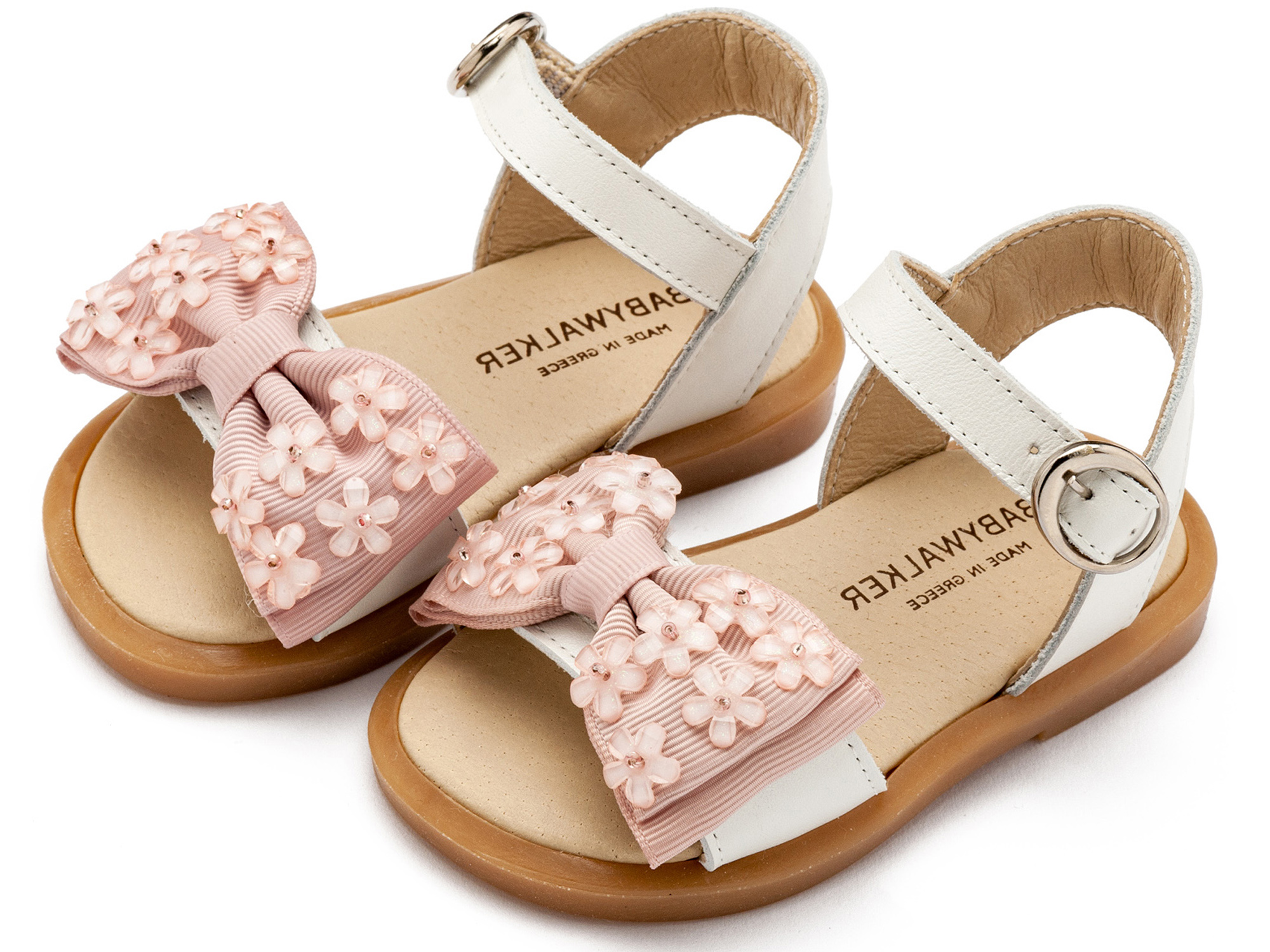 Πέδιλο με Gros Grain Φιογκάκι και Λουλουδάκια BW4854-IVORY-PINK - Image 3