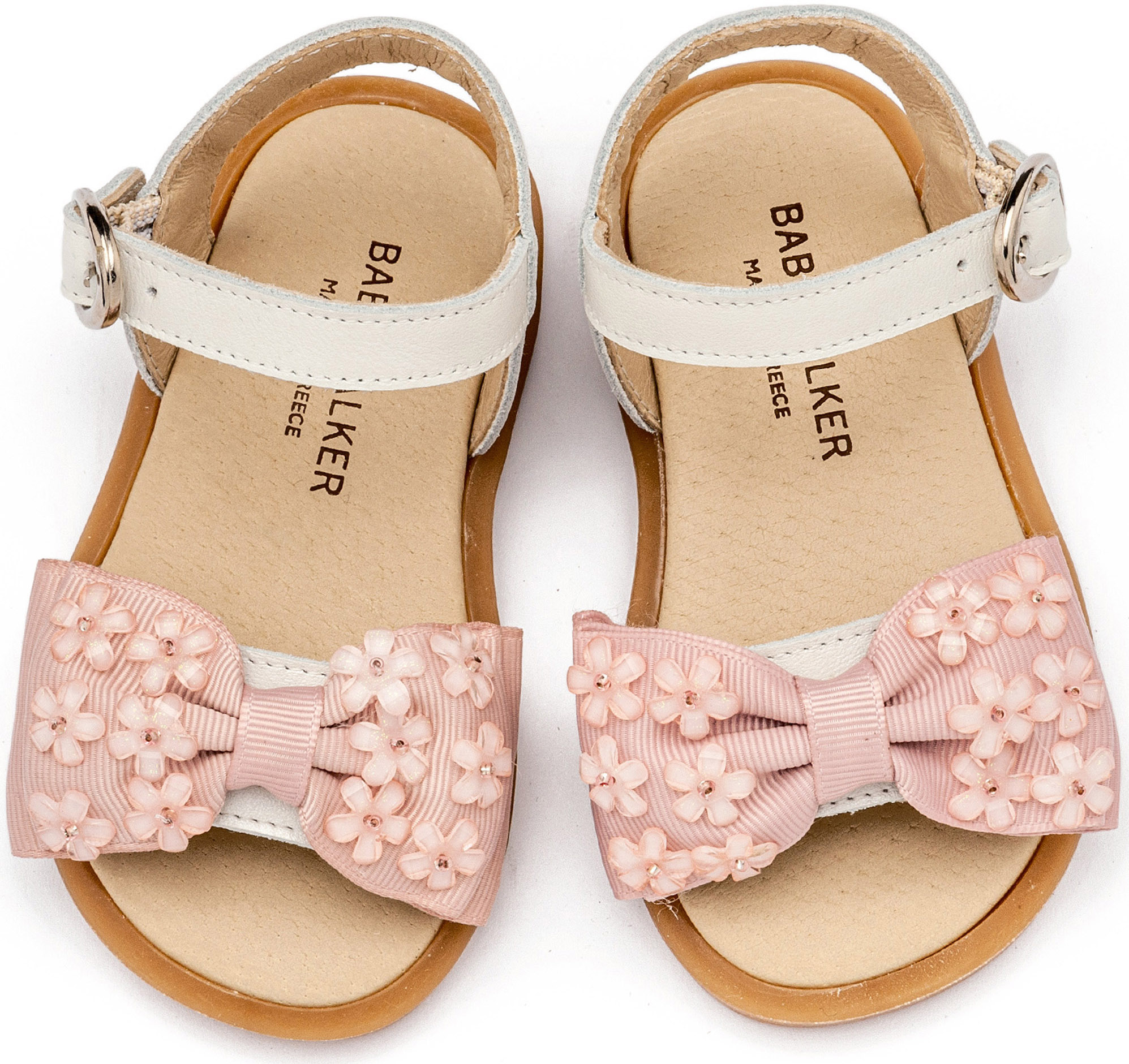 Πέδιλο με Gros Grain Φιογκάκι και Λουλουδάκια BW4854-IVORY-PINK - Image 2