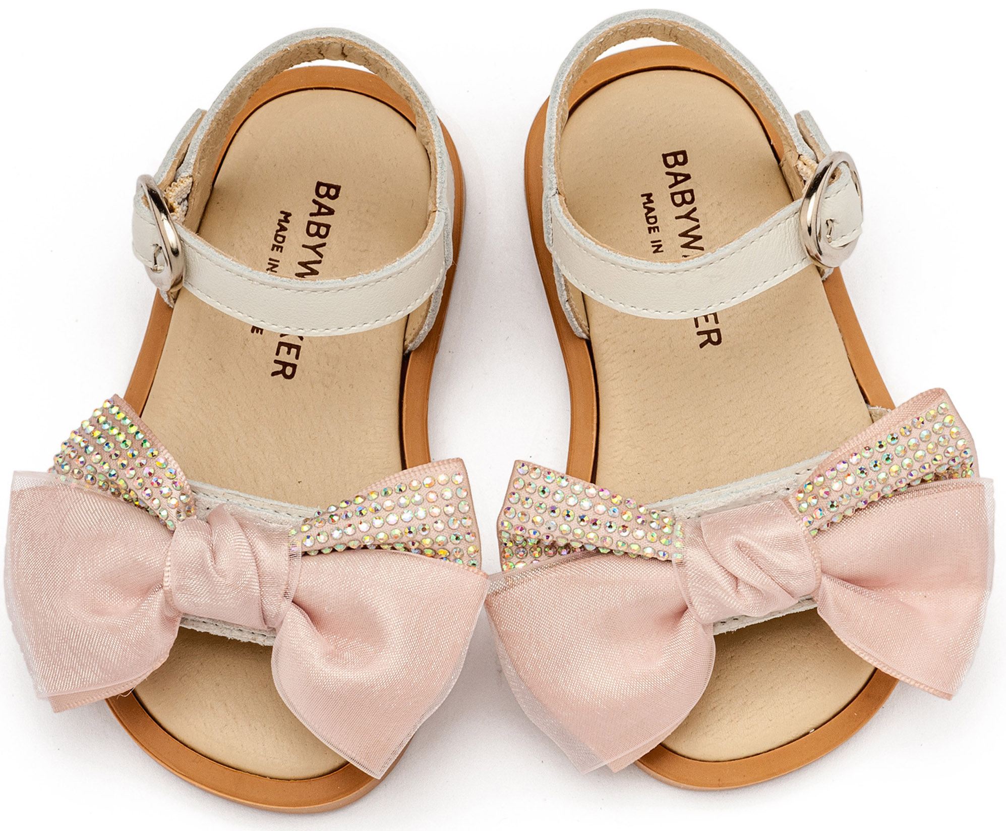 Πέδιλο με Σατέν Φιογκάκι & Στρας BW4861 Εκρού Ροζ - Image 2