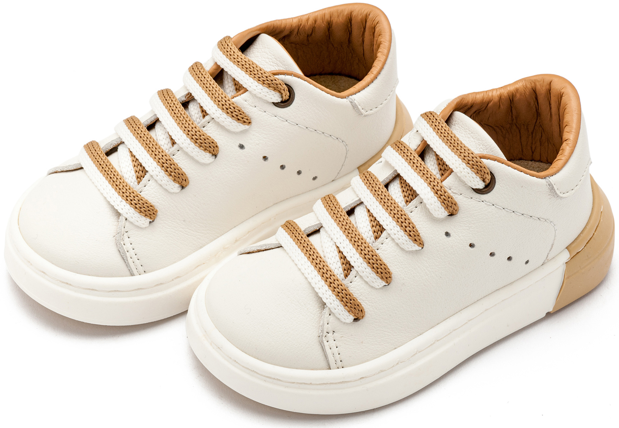 Δετό Sneaker με Δίχρωμο Κορδόνι EXC5294 Λευκό Μπεζ - Image 3