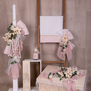 Χειροποίητο Σετ βάπτισης για Κορίτσι με Θέμα Λουλούδια με Πέρλες E603 Loukia