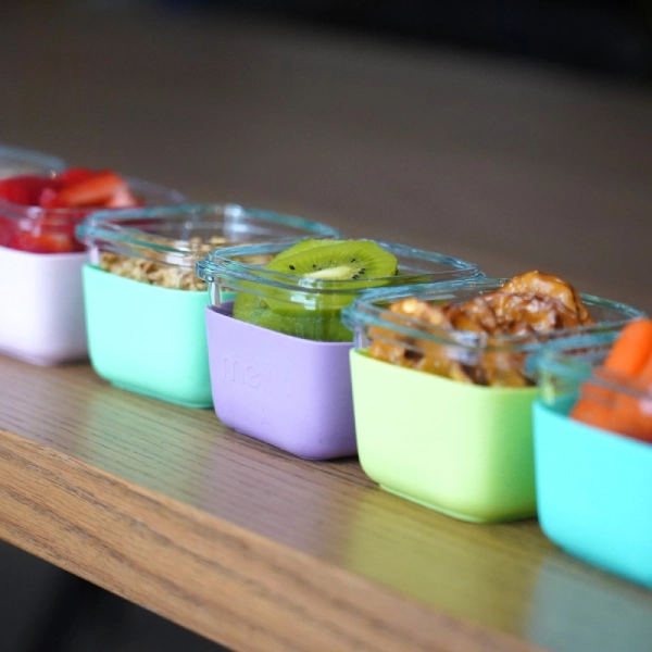 Melii Γυάλινα Δοχεία Φαγητού & Σνακ σε Θήκες Σιλικόνης 3τμχ. 160ml Μέντα-Γαλάζιο-Λάϊμ - Image 3