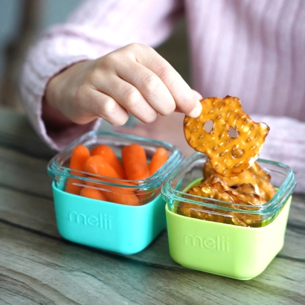 Melii Γυάλινα Δοχεία Φαγητού & Σνακ σε Θήκες Σιλικόνης 3τμχ. 160ml Μέντα-Γαλάζιο-Λάϊμ - Image 4