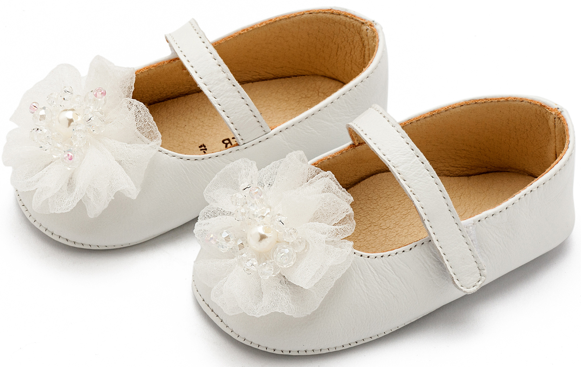 Γοβάκι Μονή Μπαρέτα με Υφασμάτινο Λουλούδι με Χάντρες MI1651-WHITE - Image 2