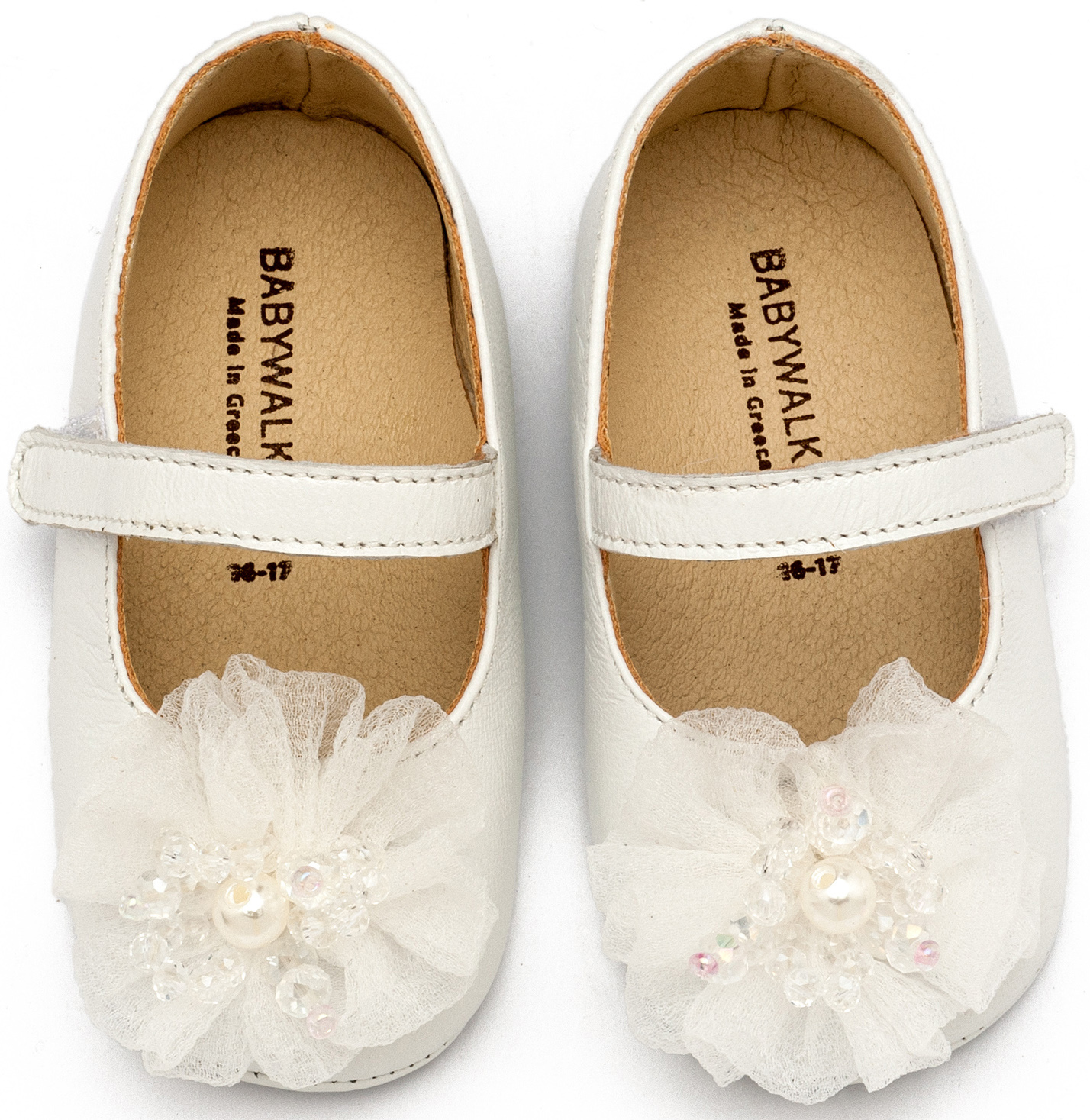 Γοβάκι Μονή Μπαρέτα με Υφασμάτινο Λουλούδι με Χάντρες MI1651-WHITE - Image 3