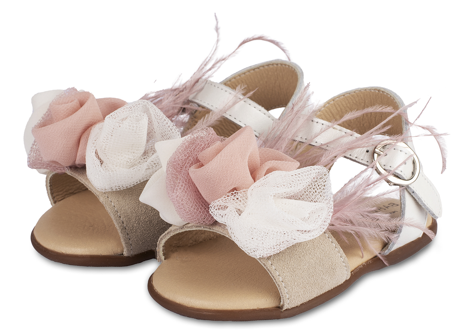 Πέδιλο Διακοσμημένο με Λουλούδια και Φτερά PRI2616 Εκρού Ροζ - Image 3