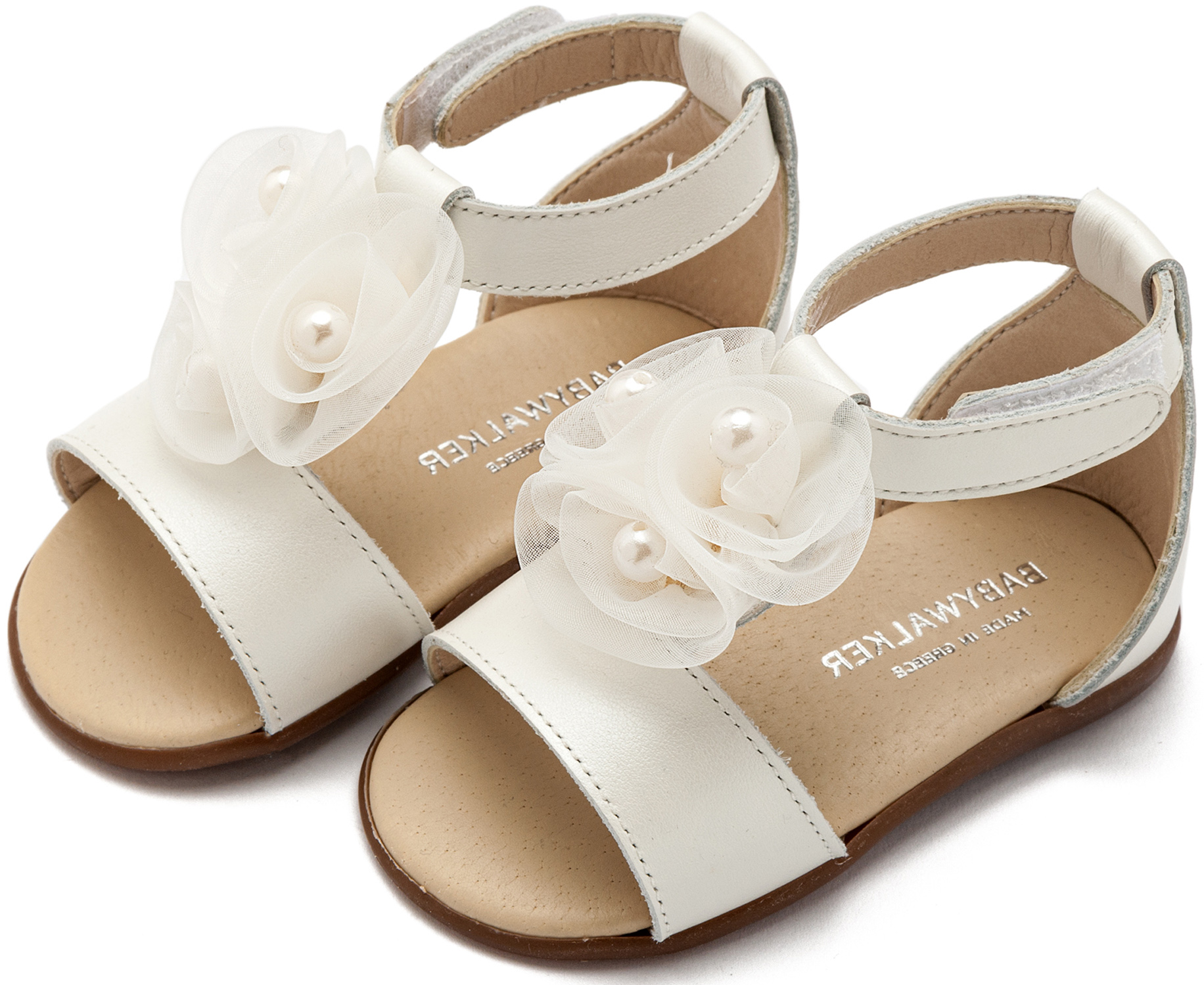 Πέδιλο Διακοσμημένο με Λουλούδια και Πέρλες PRI2641 Εκρού - Image 3