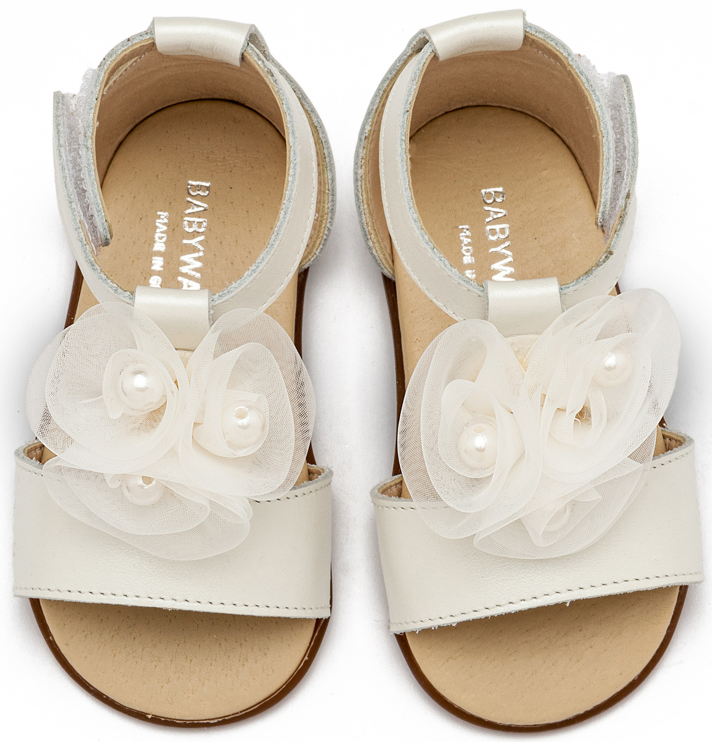 Πέδιλο Διακοσμημένο με Λουλούδια και Πέρλες PRI2641 Εκρού - Image 2