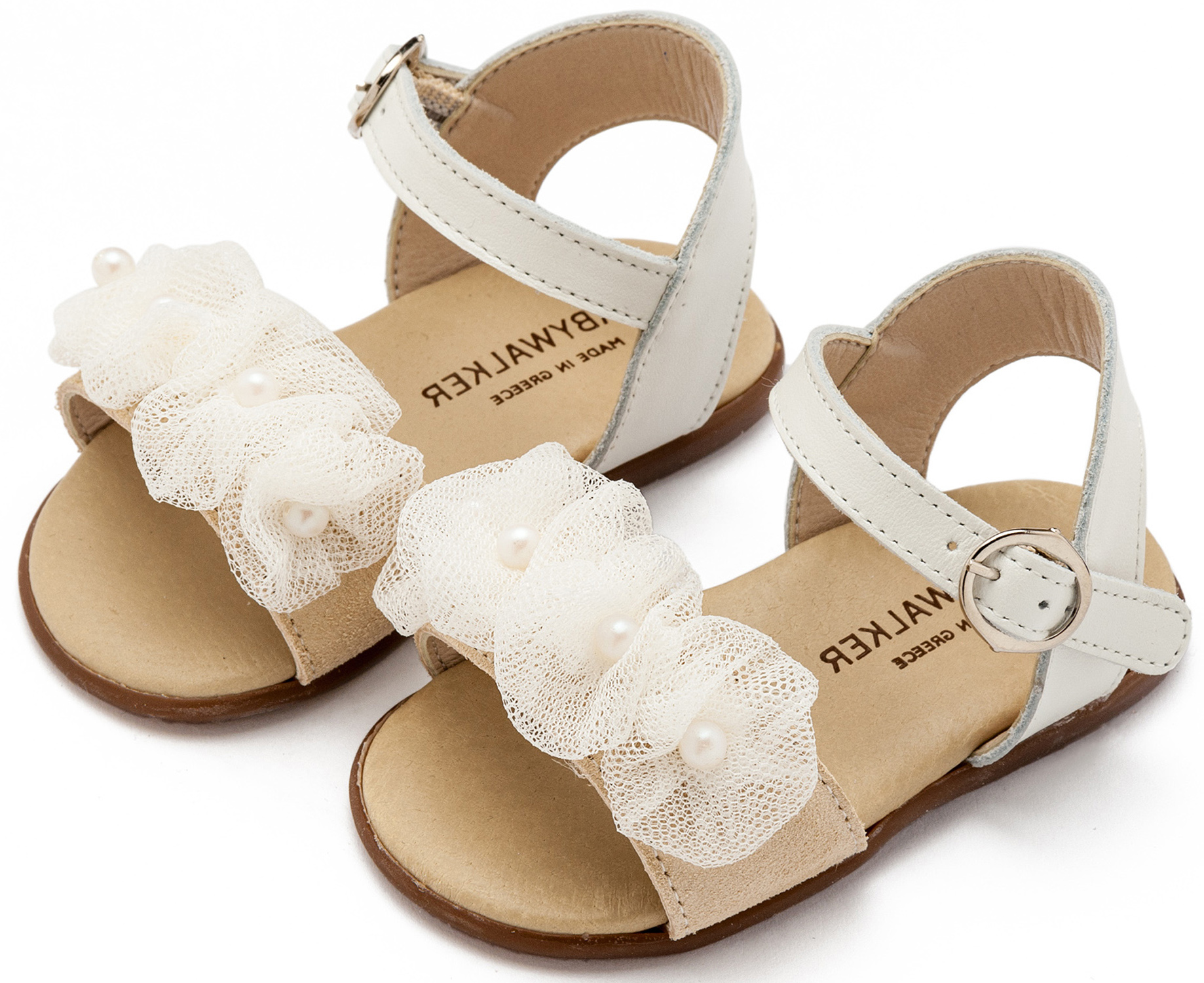 Πέδιλο με Λουλουδάκια και Πέρλες PRI2645 Εκρού - Image 3