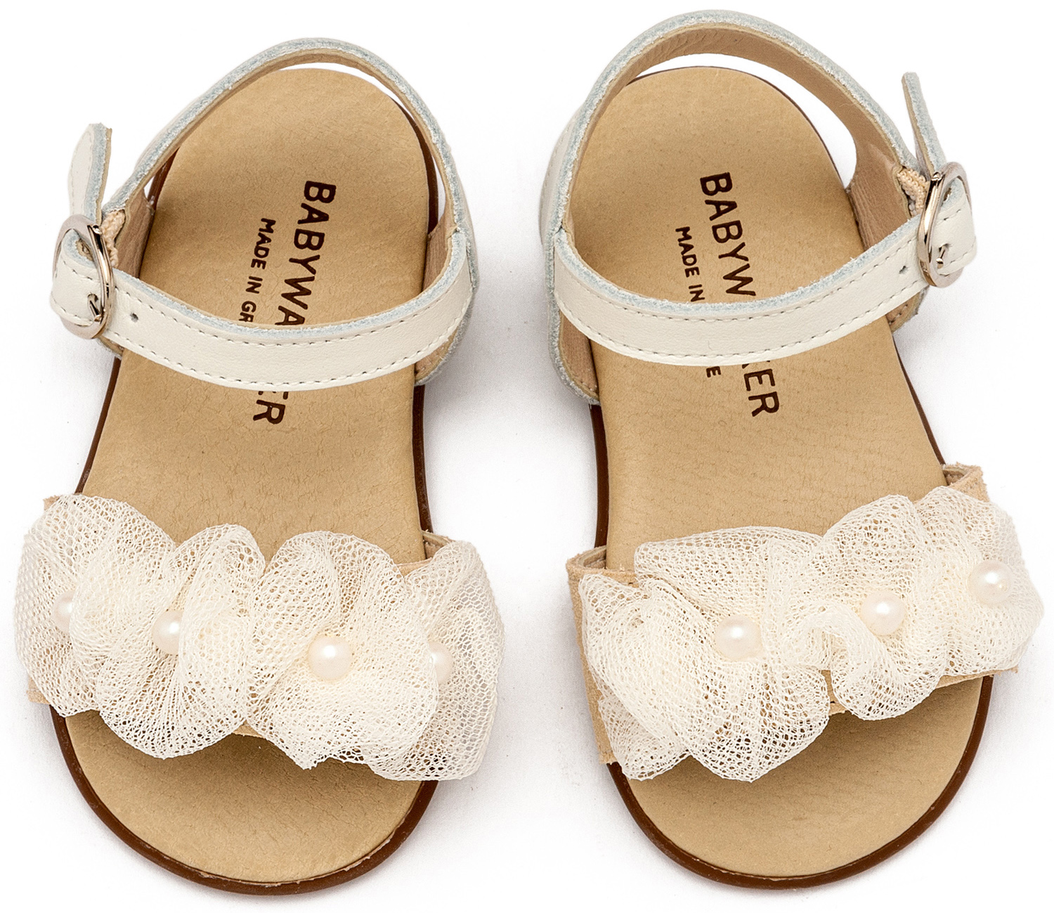 Πέδιλο με Λουλουδάκια και Πέρλες PRI2645 Εκρού - Image 2