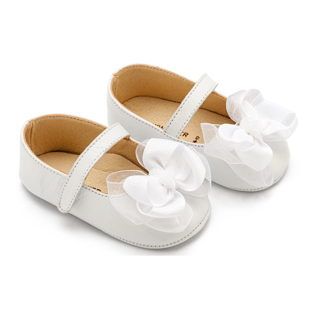 Γοβάκι Μονή Μπαρέτα με Υφασμάτινο Χειροποίητο Φιογκάκι MI1652-WHITE