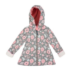 Stephen Joseph Αδιάβροχο Παιδικό Casual Μπουφάν Κοντό με Κουκούλα Γκρι Λουλούδια