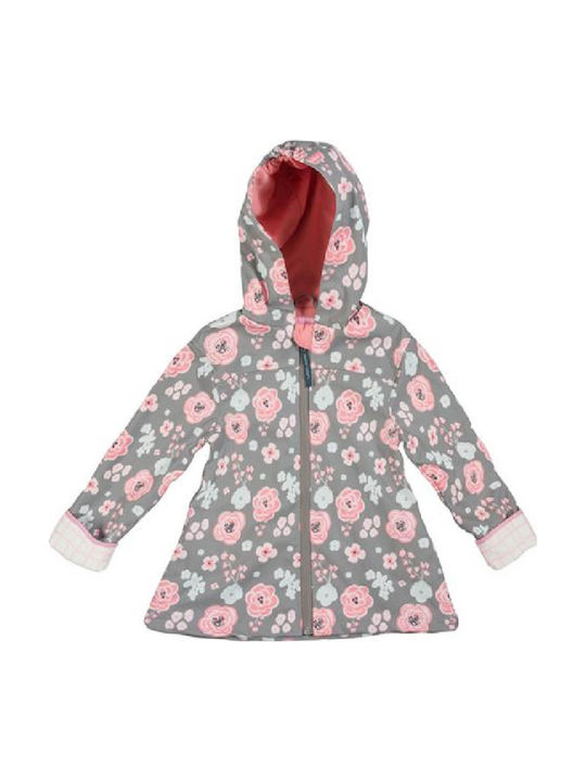 Stephen Joseph Αδιάβροχο Παιδικό Casual Μπουφάν Κοντό με Κουκούλα Γκρι Λουλούδια