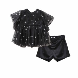 Two In A Castle Σετ Μπλούζα Πουά & Σορτσάκι Μαύρο Dalhia (T5573)