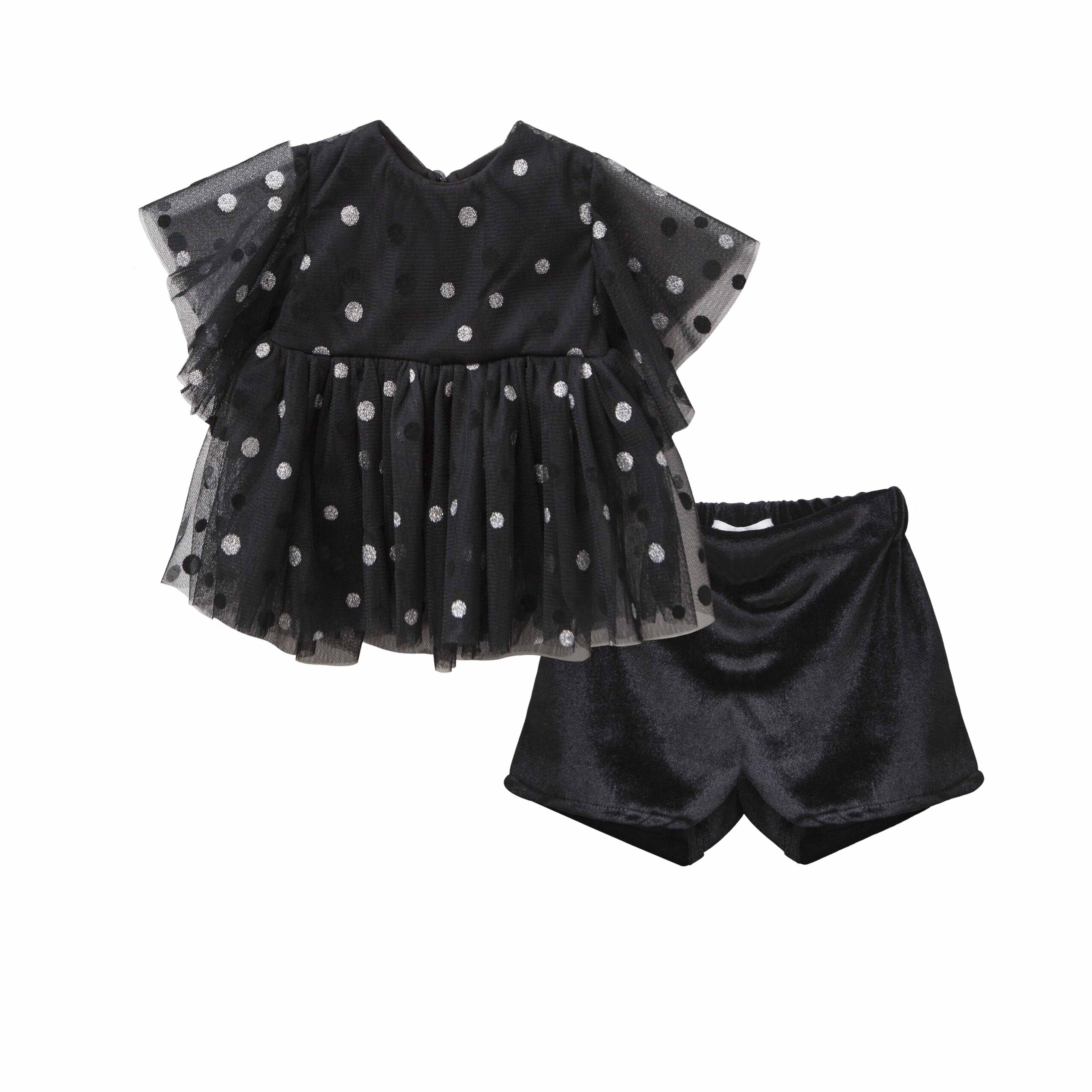 Two In A Castle Σετ Μπλούζα Πουά & Σορτσάκι Μαύρο Dalhia (T5573)