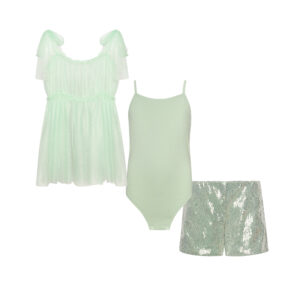 Σετ με κορμάκι, σορτς με παγιέτα & τούλι T6084