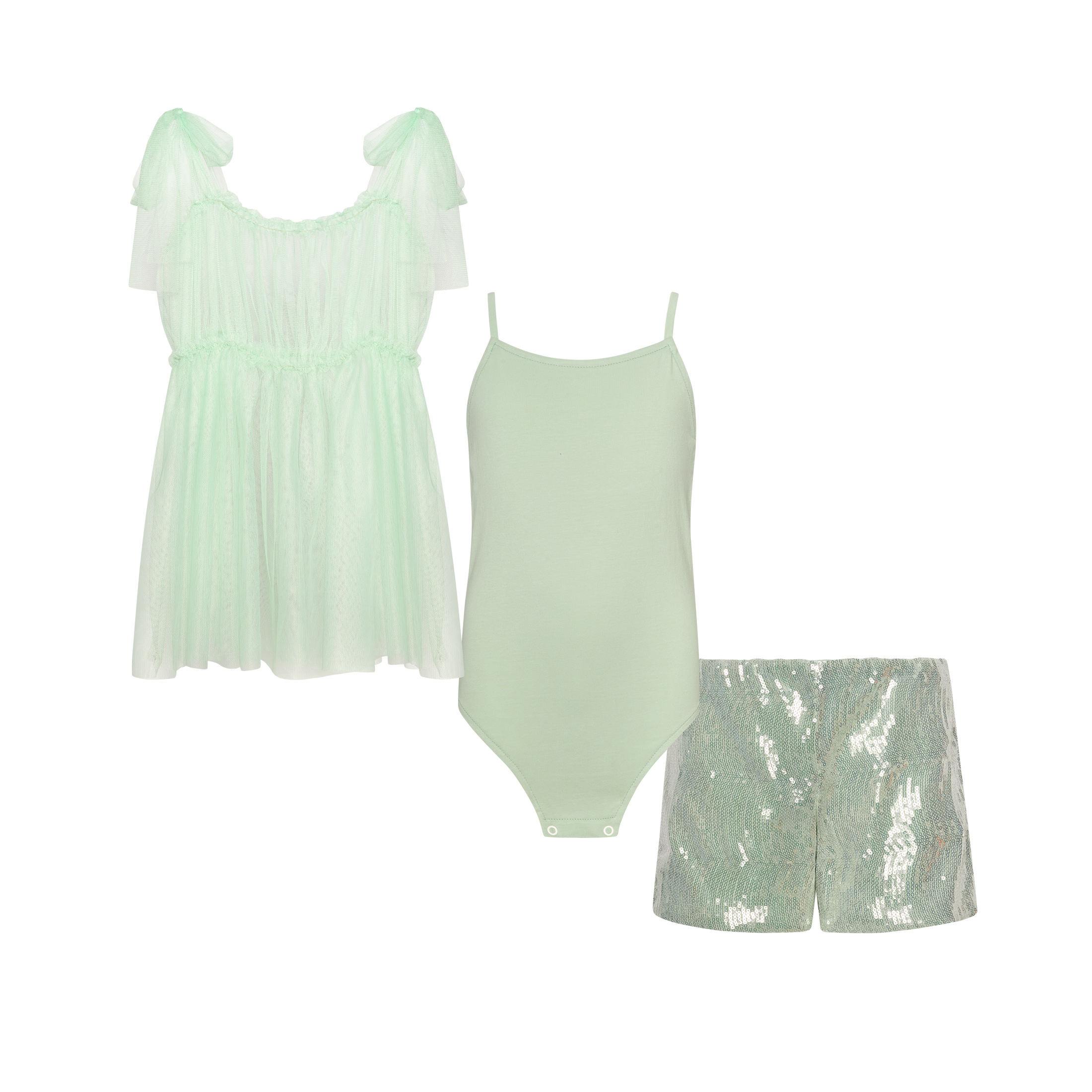 Σετ με κορμάκι, σορτς με παγιέτα & τούλι T6084