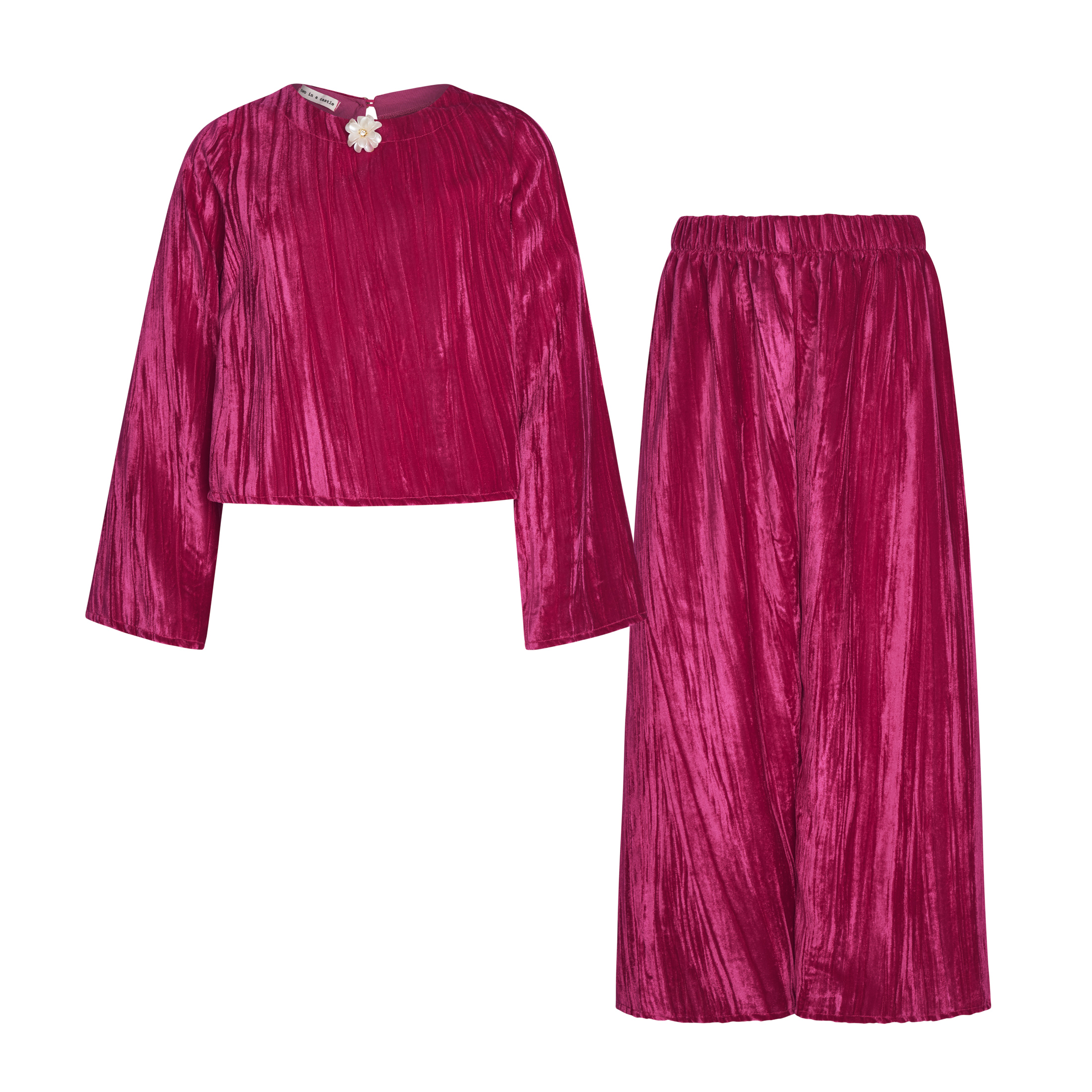 Two in a castle - Σετ Βελουτέ Φόρμες Τοπ & Παντελόνι Wide Leg (T6657)