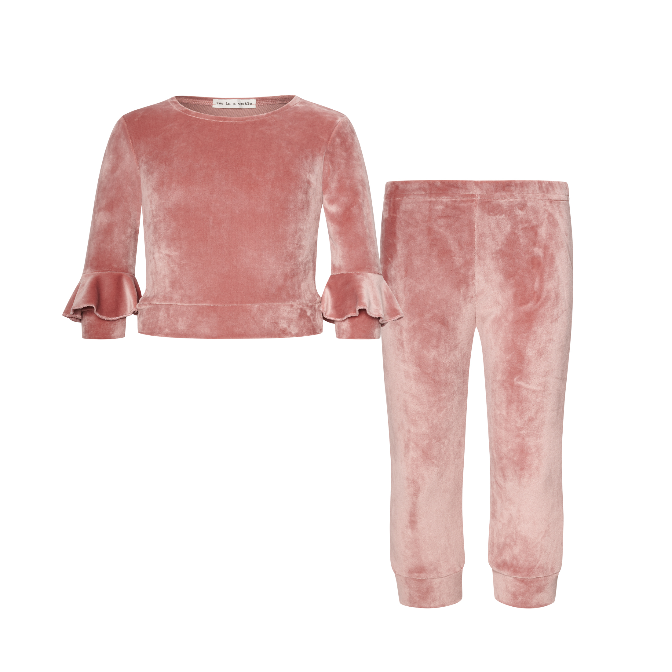 Two in a castle - Βελούδινο Σετ Φόρμες Ροζ (T6697)