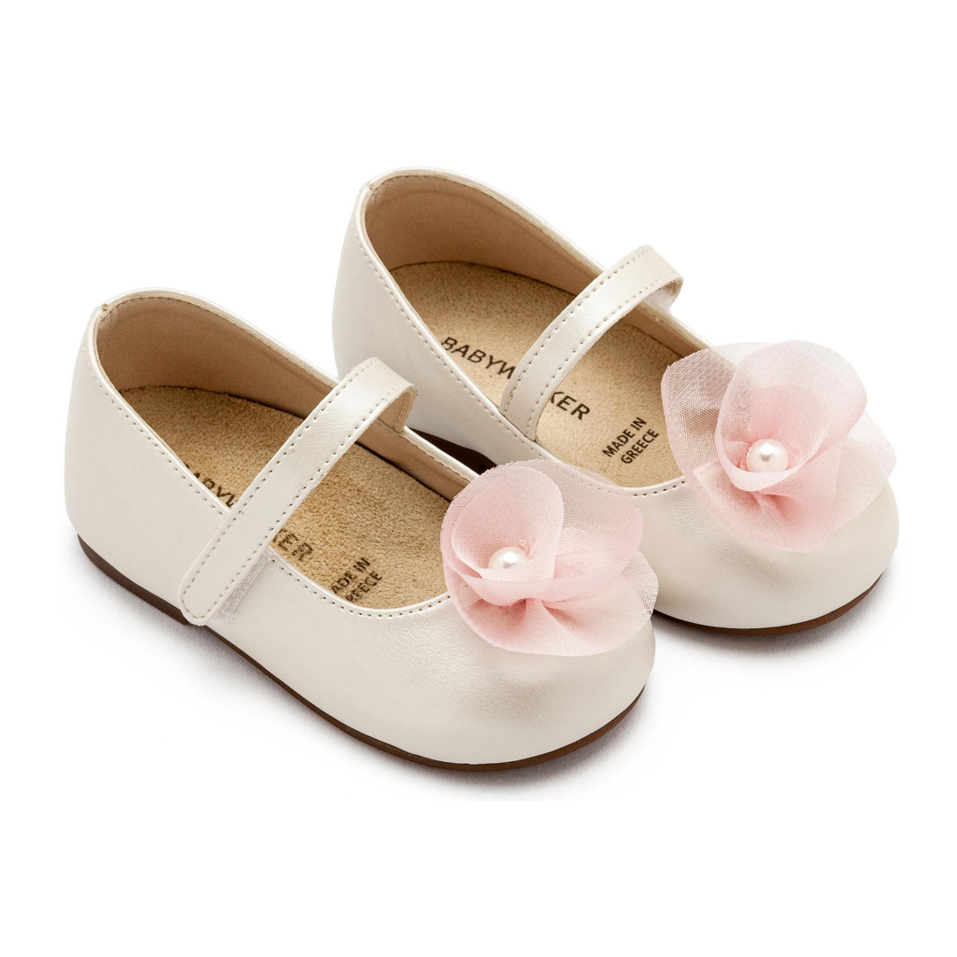 Γοβάκι Μονή Μπαρέτα με Λουλούδι BS3593 Εκρού Ροζ