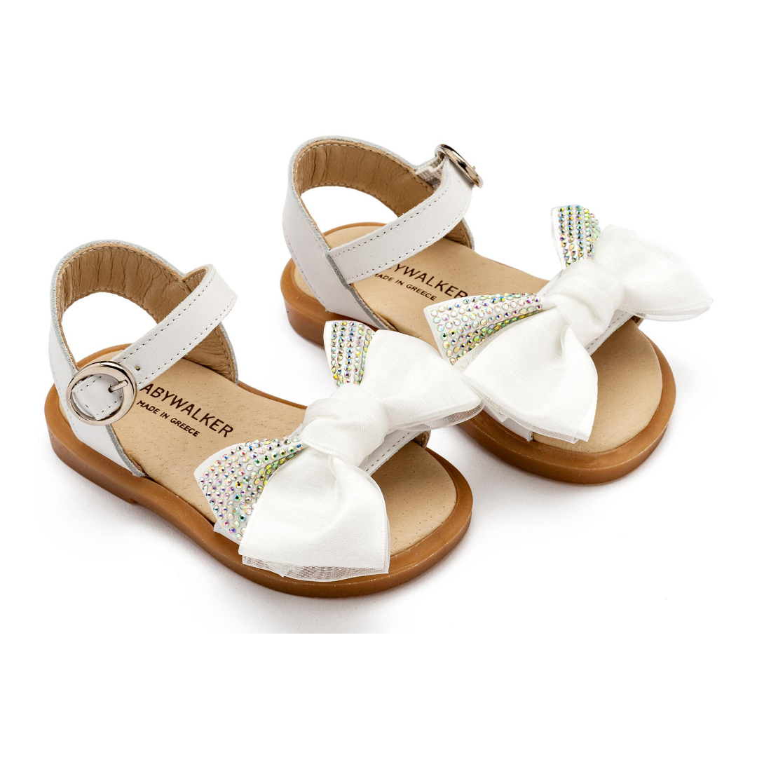 Πέδιλο με Σατέν Φιογκάκι & Στρας BW4861 Λευκό