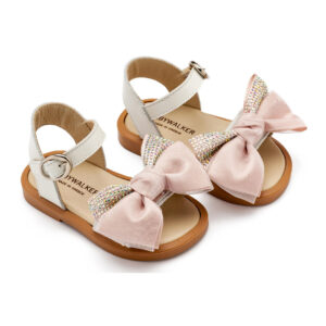 Πέδιλο με Σατέν Φιογκάκι & Στρας BW4861 Εκρού Ροζ