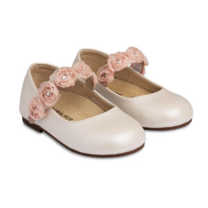 Γοβάκι Μονή Μπαρέτα με Λουλούδια BS3523 Εκρού Ροζ