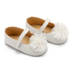 Γοβάκι Μονή Μπαρέτα με Υφασμάτινο Λουλούδι με Χάντρες MI1651-WHITE