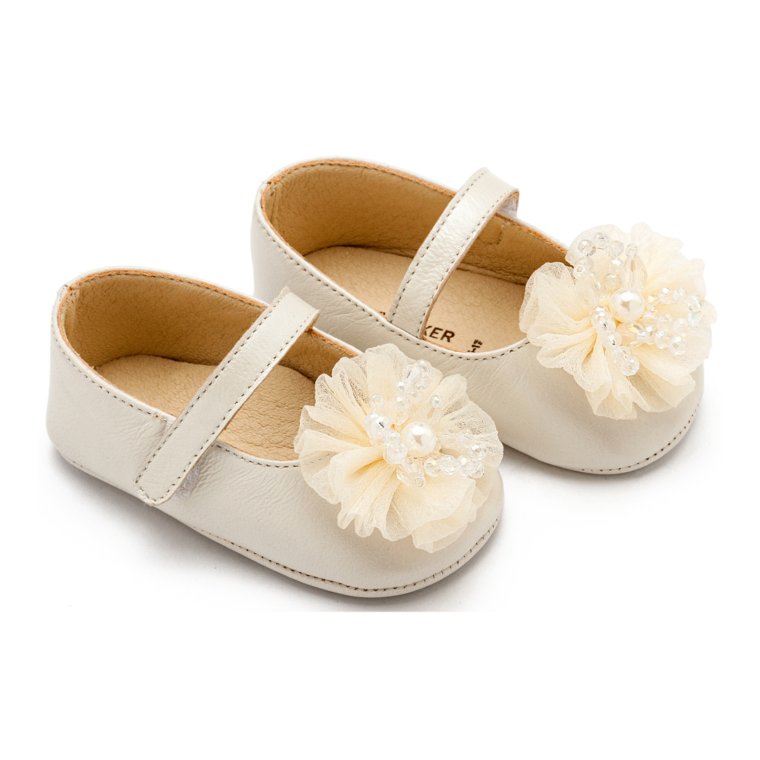 Γοβάκι Μονή Μπαρέτα με Υφασμάτινο Λουλούδι με Χάντρες MI1651-IVORY