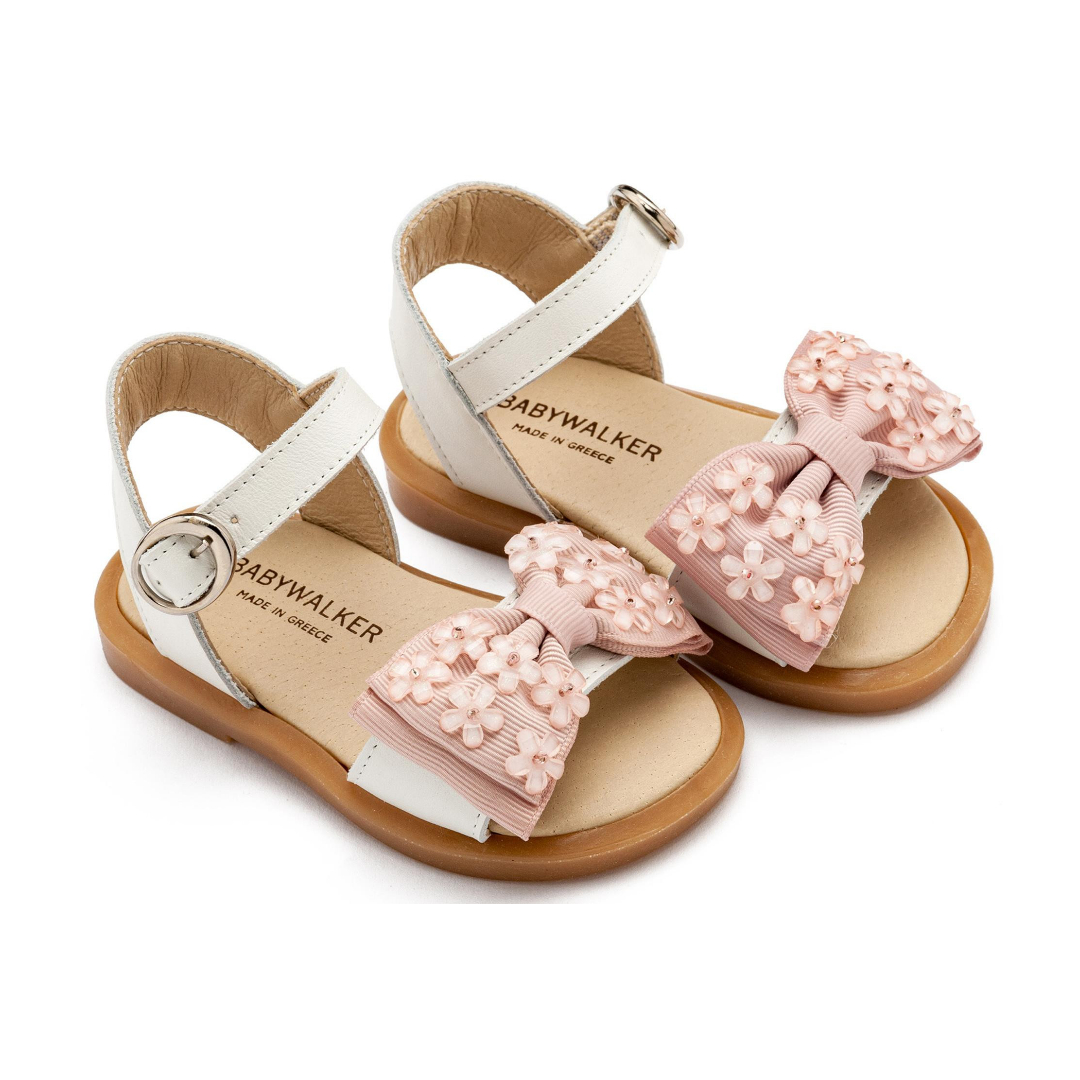 Πέδιλο με Gros Grain Φιογκάκι και Λουλουδάκια BW4854-IVORY-PINK