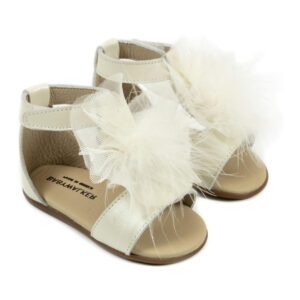 Δερμάτινο Πέδιλο Διακοσμημένο με Πον Πον PRI2599 Εκρού