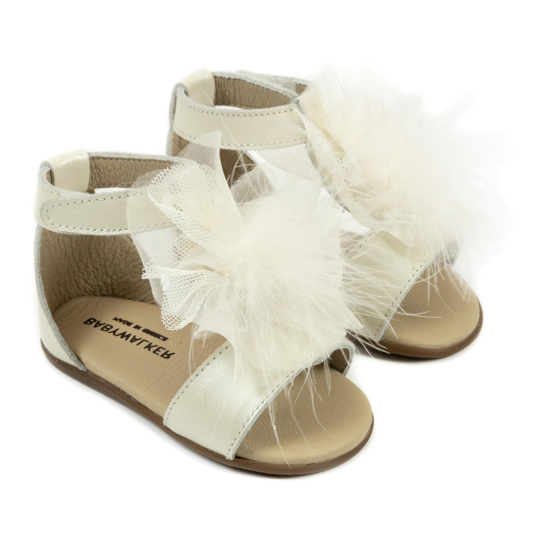 Δερμάτινο Πέδιλο Διακοσμημένο με Πον Πον PRI2599 Εκρού