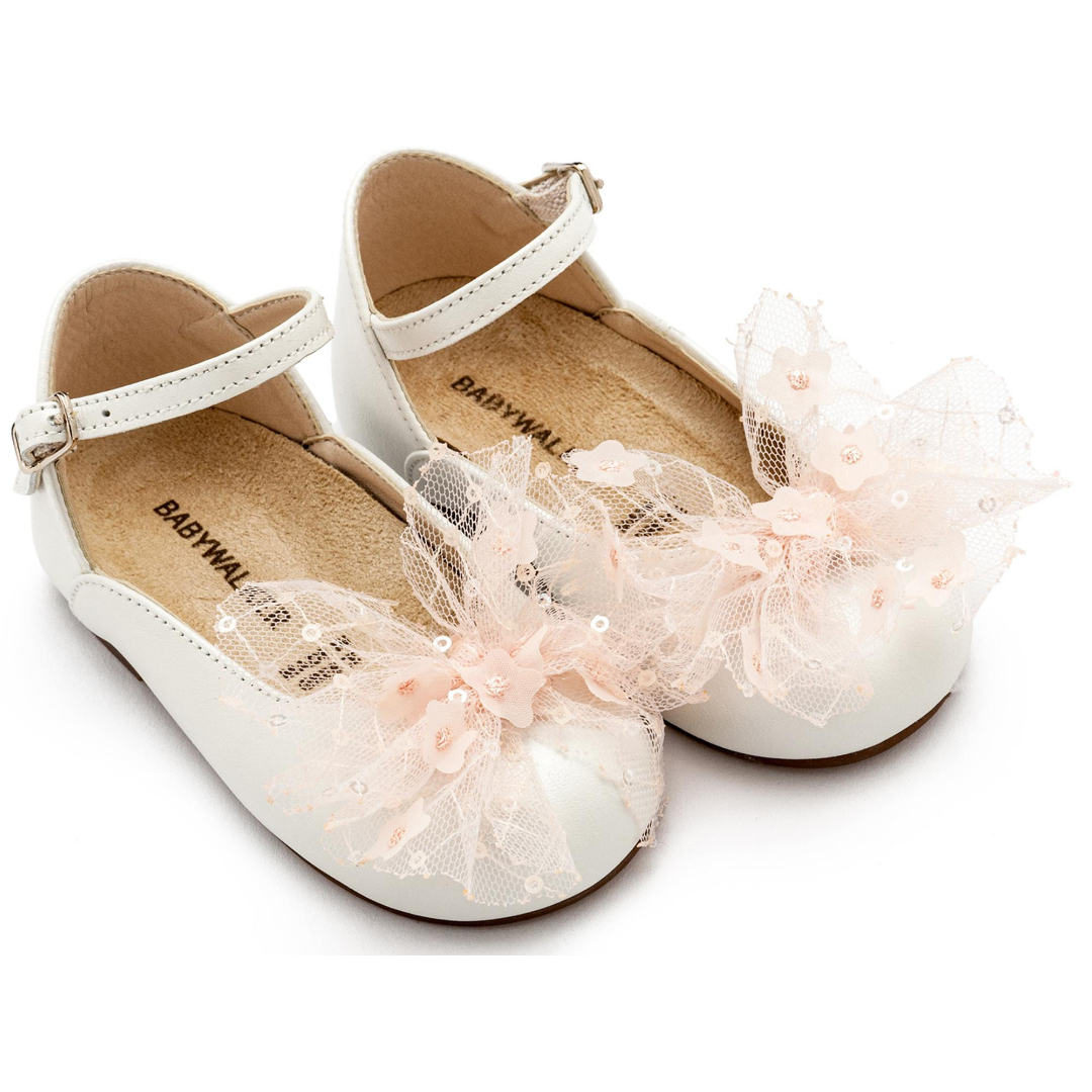 Γαλλικό Γοβάκι με Τούλινο Φιόγκο BW4853 Εκρού Ροζ