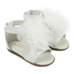 Δερμάτινο Πέδιλο Διακοσμημένο με Πον Πον PRI2599 Λευκό