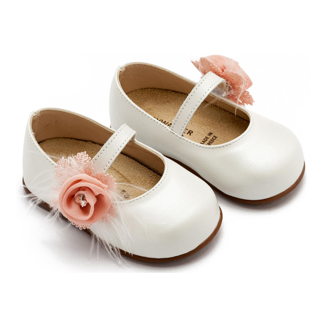 Γοβάκι Μονή Μπαρέτα με Λουλούδι PRI2640 Εκρού Ροζ