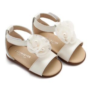 Πέδιλο Διακοσμημένο με Λουλούδια και Πέρλες PRI2641 Εκρού