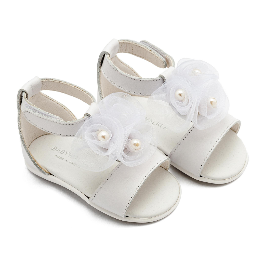 Πέδιλο Διακοσμημένο με Λουλούδια και Πέρλες PRI2641 Λευκό