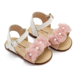 Πέδιλο με Λουλουδάκια και Πέρλες PRI2645 Εκρού Ροζ