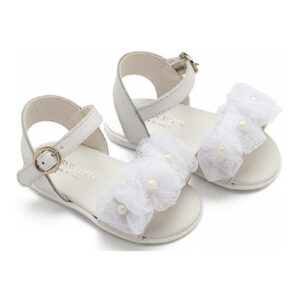 Πέδιλο με Λουλουδάκια και Πέρλες PRI2645 Λευκό