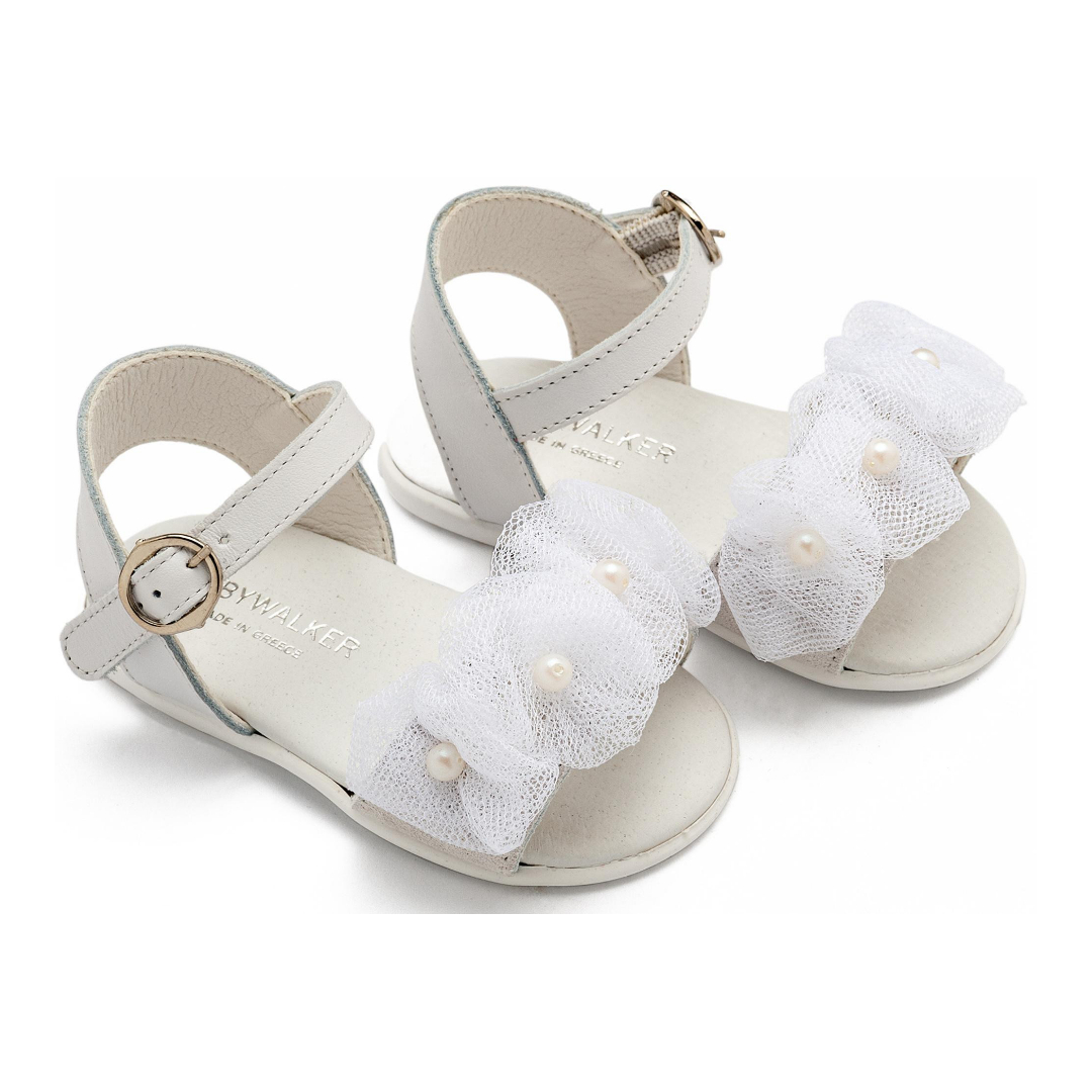 Πέδιλο με Λουλουδάκια και Πέρλες PRI2645 Λευκό